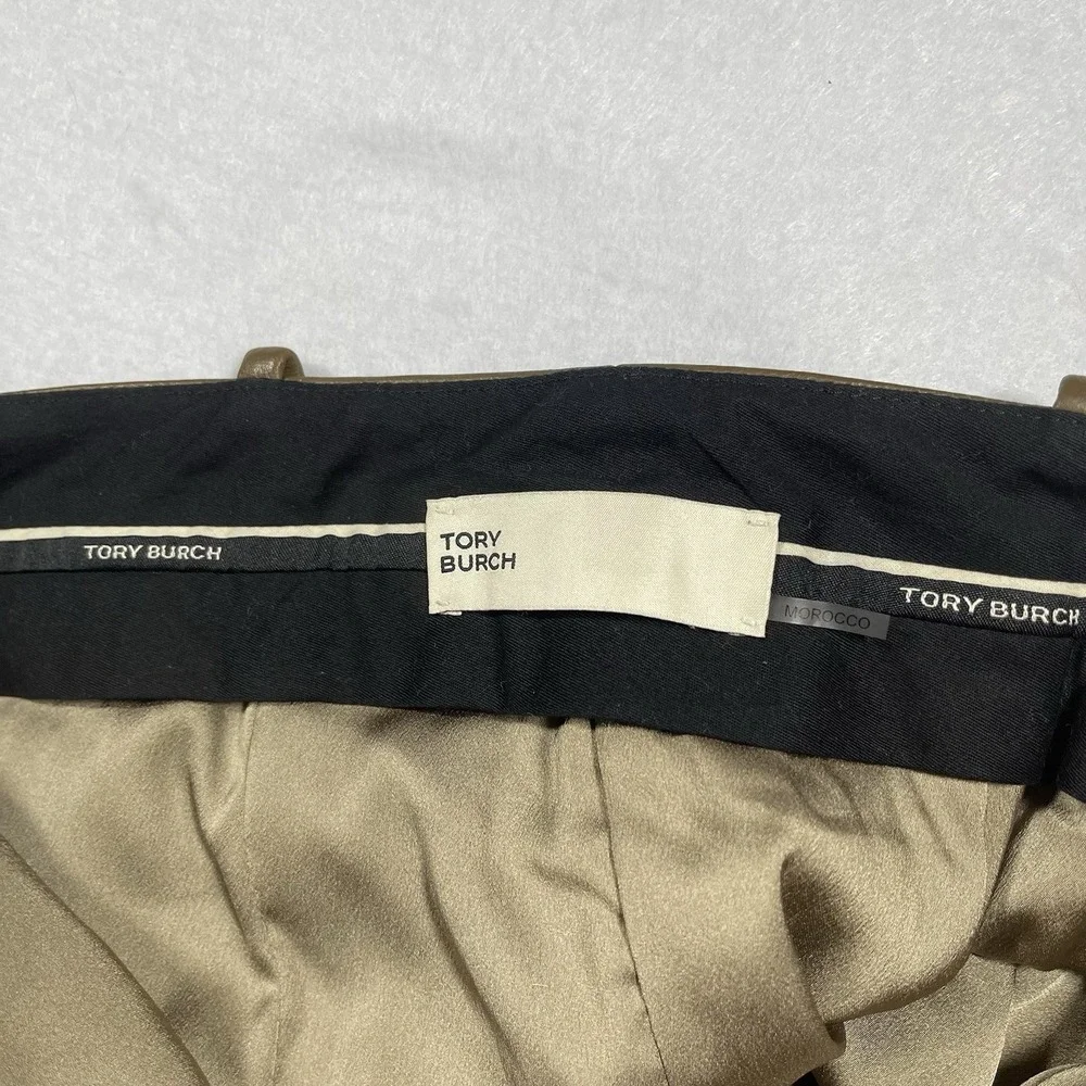 Tory Burch Brown 100% Lamb Leather Pleated Pants Women's Size 6 Tapered